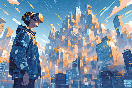 未来之城的虚拟现实者图片