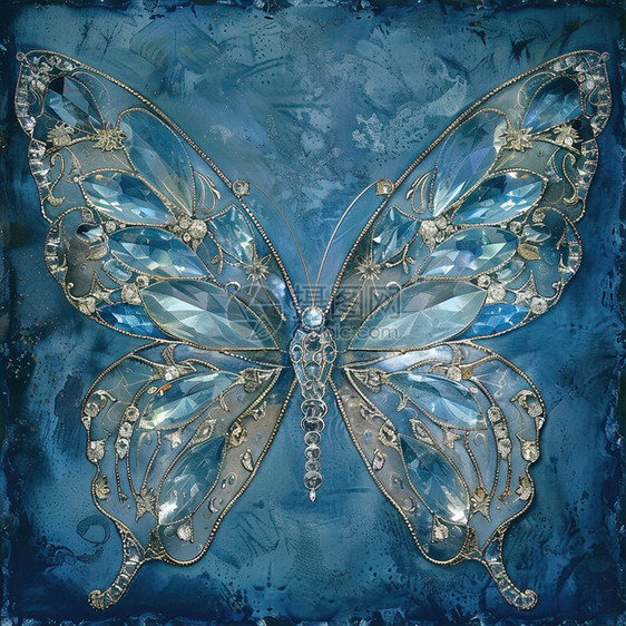 金色装饰的蓝蝴蝶图片