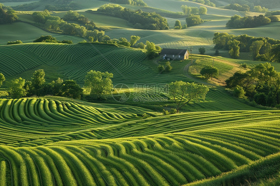 绿色田野之中树木和草地图片