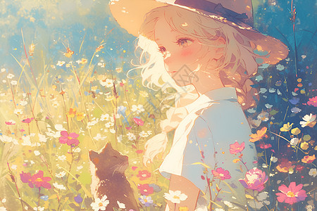 花朵围绕少女图片