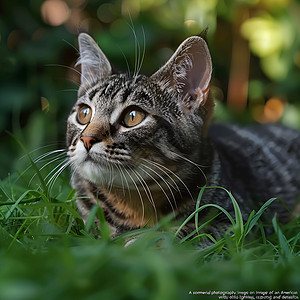 猫咪与绿草相伴图片