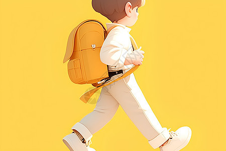 阳光下小男孩背着书包图片