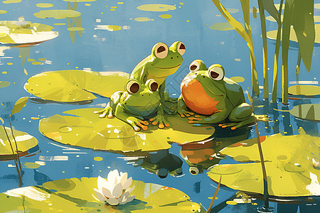 吃糖莲叶上的青蛙背景图片