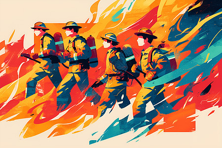 勇敢战斗的消防员图片