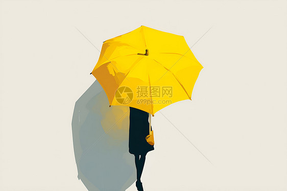 小女孩的黄色雨伞图片