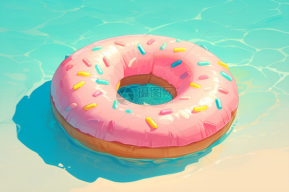 甜甜圈漂浮在水中图片