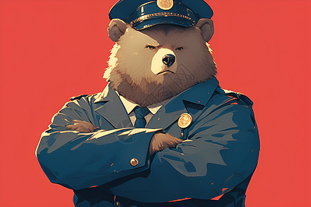 警服中的可爱胖熊图片