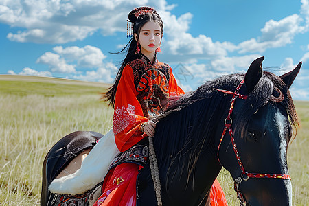 草原上的蒙古女孩图片