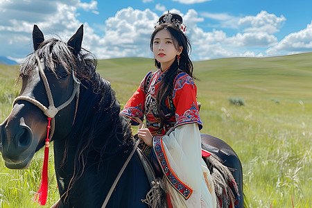 草原上的蒙古少女图片