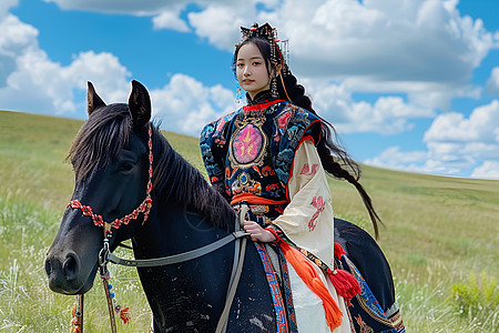 草原上的传统蒙古美少女图片