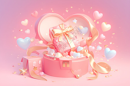 粉色的爱心礼盒图片