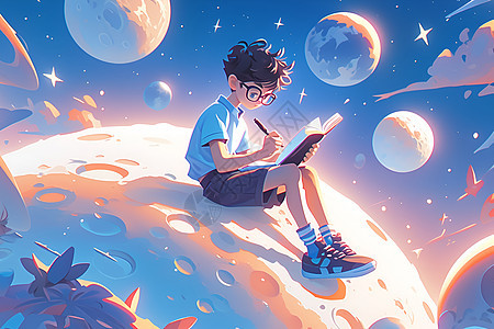 月球上的男孩看书图片