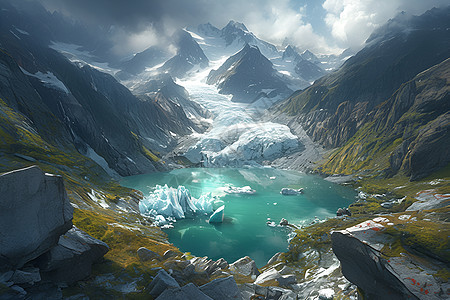 山峰下的冰川图片