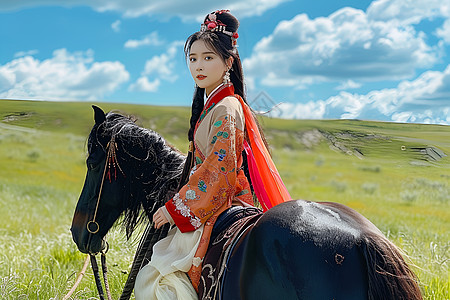 骑马的蒙古美少女图片
