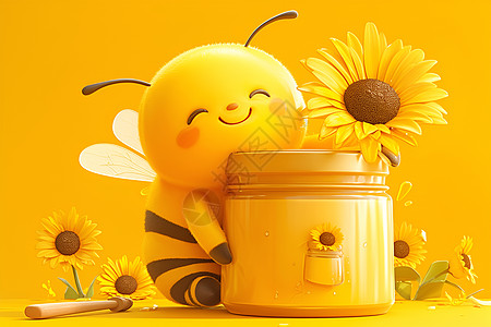 蜜蜂抱着蜜罐图片