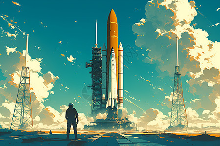 火箭下的宇航员背景图片
