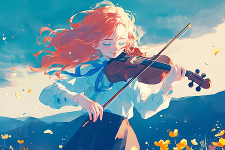 花海中的小提琴手图片