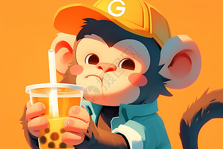 猴子喝着饮料图片