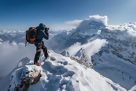 雪山上的摄影师图片