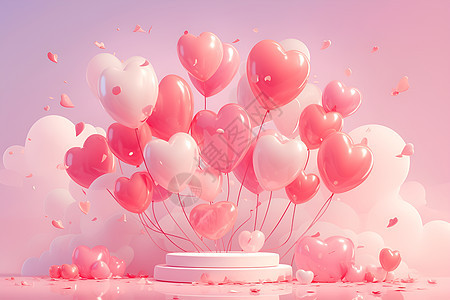 浪漫氛围中的心形气球图片