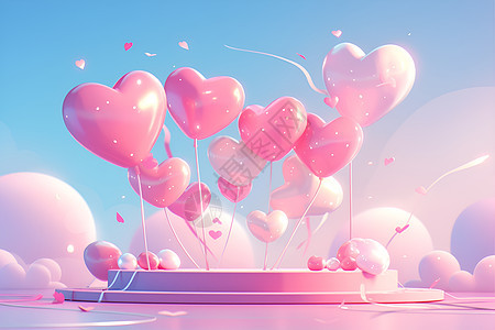 粉红色和白色的心形气球图片