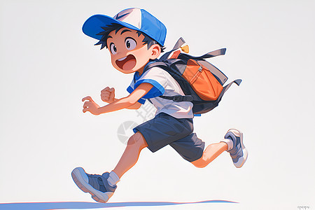 背着书包奔跑的男孩图片