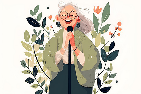 老奶奶愉快的唱歌背景图片