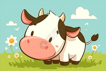 卡通奶牛在草地上图片