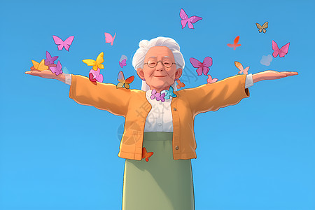 老太太和蝴蝶图片