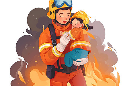 温馨拥抱的消防员图片