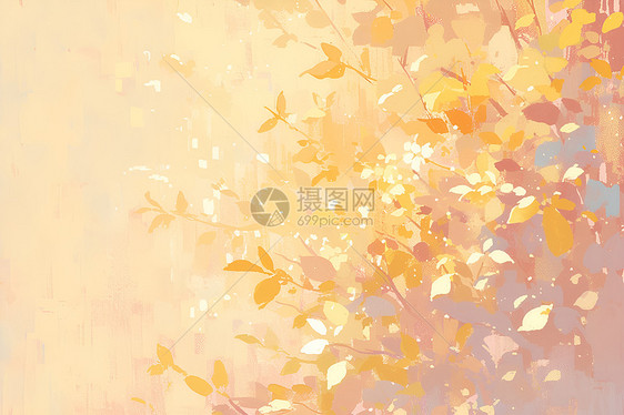 金色阳光下的树叶图片