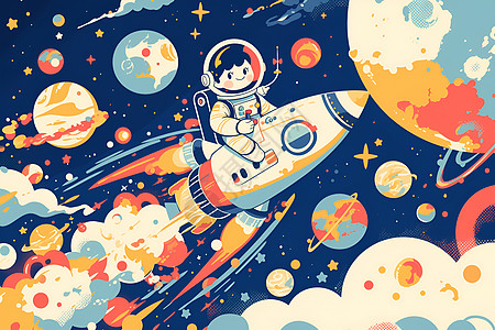 宇航员骑在火箭上图片