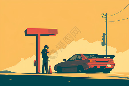 汽车加油站旁的一个男人图片