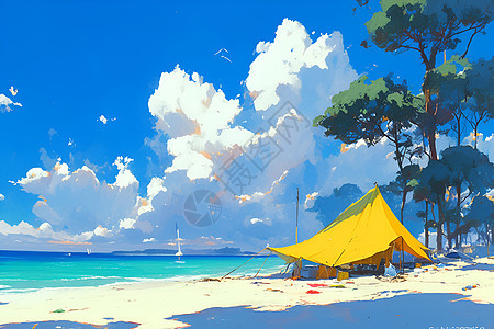 沙滩上的帐篷图片