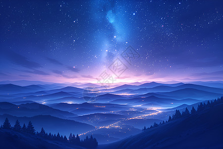 星空繁星洒落山谷背景图片