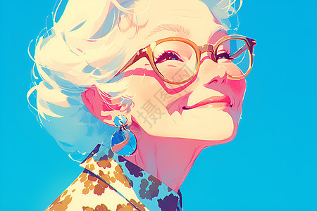 戴着眼镜的老奶奶插画图片