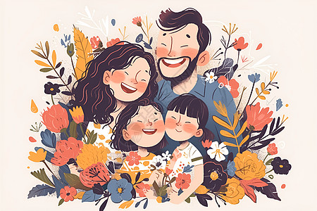 花海中的快乐一家人图片