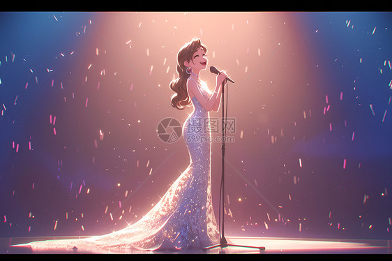 舞台上唱歌的女孩插图图片