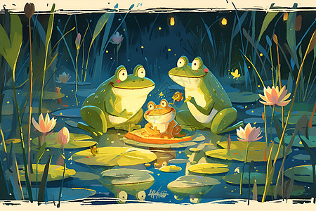 夜幕池塘里的青蛙图片