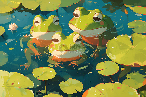 池塘睡莲叶子上的青蛙图片