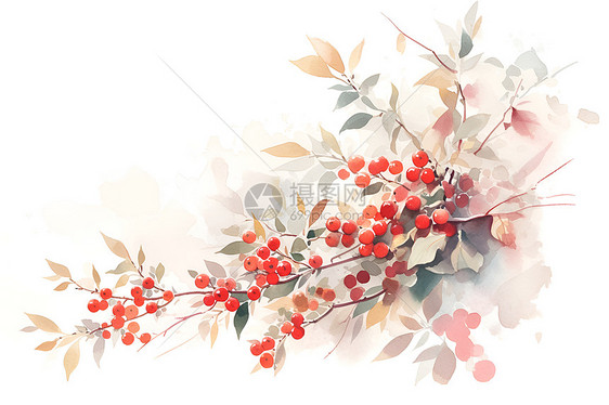 树枝上的红浆果图片