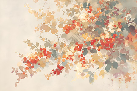 秋日彩绘红色浆果图片