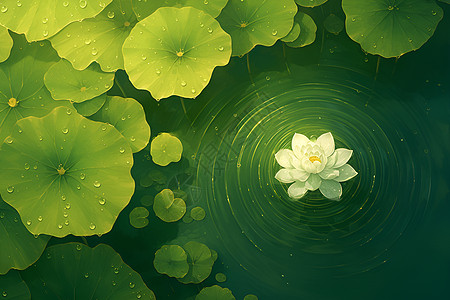 白色花朵在水面上飘荡图片