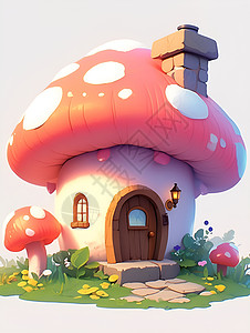 粉色卡通的蘑菇屋图片