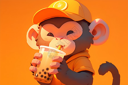 猴子欢快的喝奶茶图片
