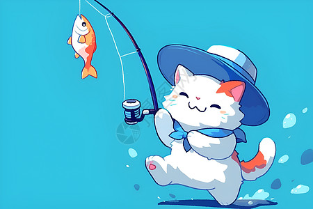 可爱的猫咪钓鱼图片