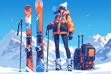 雪山里的滑雪者图片