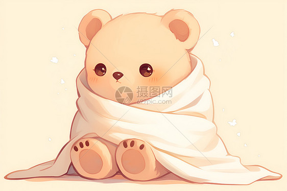 软萌的小熊裹着毯子图片