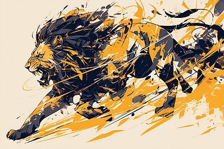 奔跑的狮子插画图片