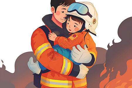 消防员抱着孩子图片